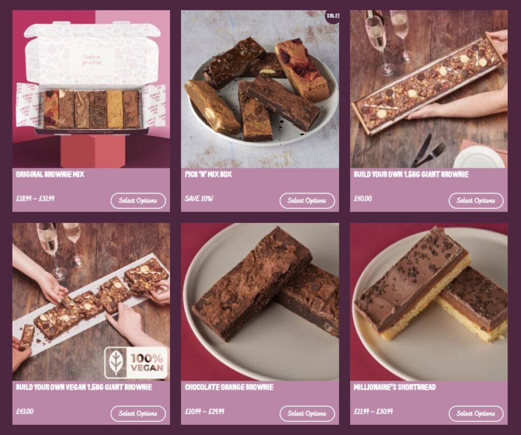 Larger bundles, including the 1.5kg “Build Your Own” brownie trays, start from £38.00, with vegan options priced at £43.00,