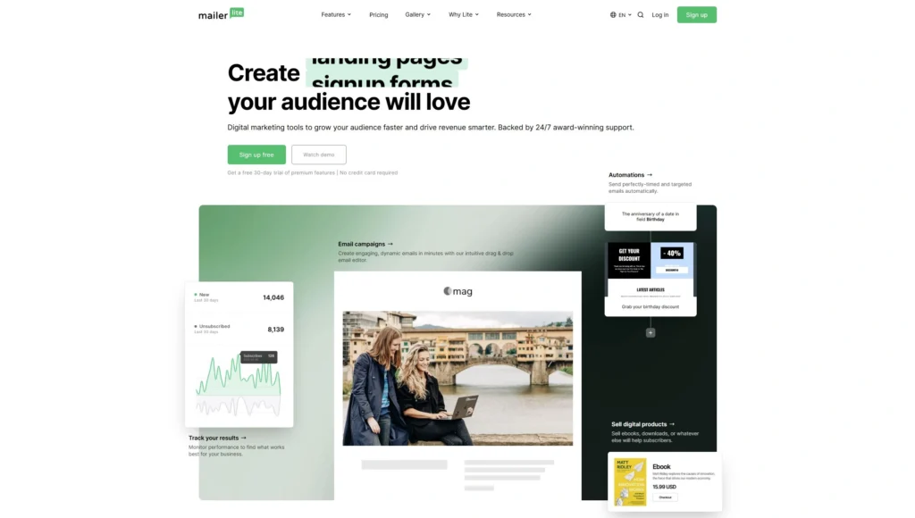 MailerLite is a bit of a different beast among these competitors because it’s primarily known as an email marketing platform.