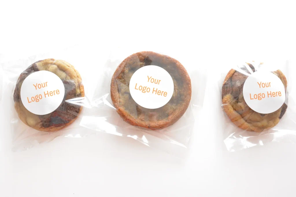 Ray's Cookies custom-branded cookies with space for your company logo, perfect for corporate gifting and promotional events.